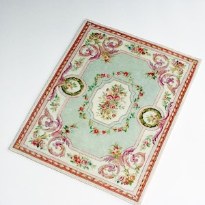 Miniature Dollhouse Rug * 1:12 1/6 Scale Miniature Velvet Carpet Pastels Green Pink White