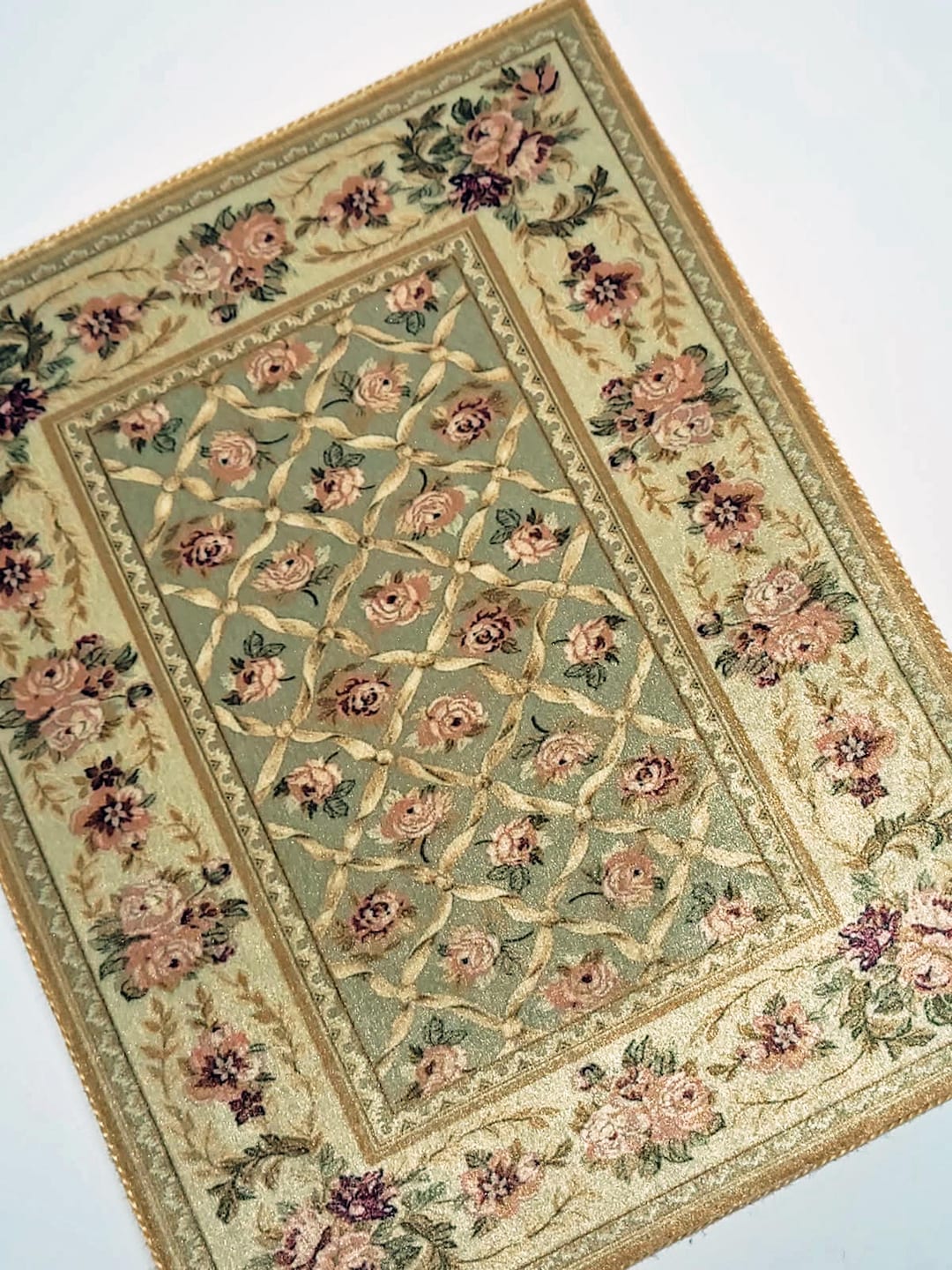 Dollhouse Miniature Rug Miniature Rose Garden Gold Green Mauve Velvet ...
