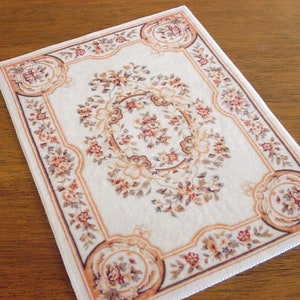 Dollhouse Rug Miniature Aubusson Carpet 1:12 1/6 Scale Rug Cream and Rust Artisan 9-1/2 x 12"