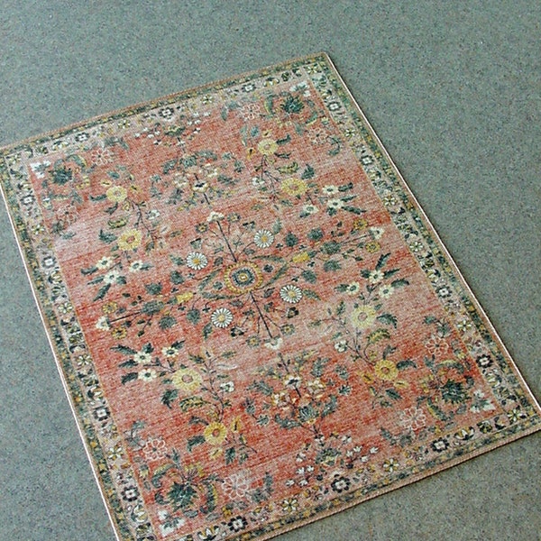 Dollhouse Rug Cinnabar Vermilion Oushak Modern Distressed Area Miniature Carpet