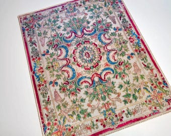 Dollhouse Miniature Rug Blue Green Red Oatmeal Boho Velvet Carpet 1:12 Scale Artisan