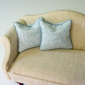 Dollhouse Miniature Pillow Blue on Pale Blue Cushion 1:12 Leaves Print