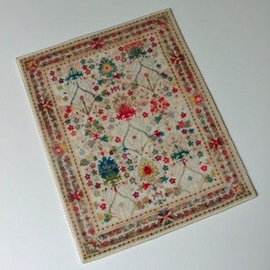 Dollhouse Rug Colorful Turkish Design Teal Green Orange-Red on Ecru Luxury Velvet 1 12 1 6 Scale Dolls Carpet Artisan