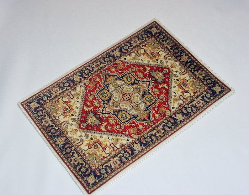 Dollhouse Rug Victorian Edwardian Tudor Rug Blue Red Gold Etsy