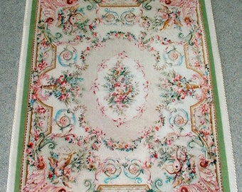 Dollhouse Rug French Aubusson Rococo Velvet Roses Louis XVI Marie Antoinette Dolls Miniature Carpet
