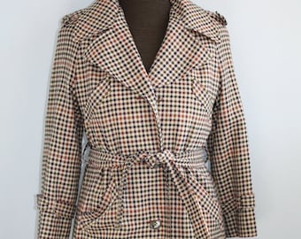 Vintage Trench Coat Scottish Check Selkirk of Scotland Size M/L Warm Chic Union Label Made in Canada