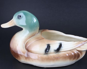 Vintage Mallard Duck Planter, Painted Waterfowl Decor