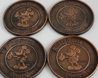 Vintage 1960s Mickey Mouse Bronze Coasters, Set of 4