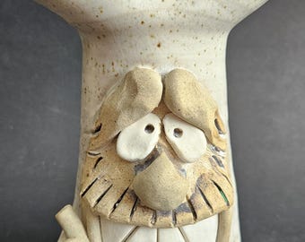 Vintage ugly face funny face pottery vase or utensil holder