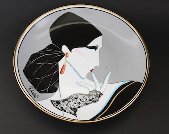 Vintage Robert Tortoli Art Deco Plate, 1980s Signed Wall Decor