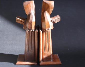 Vintage carved wood Monks Bookends Gothic Religious
