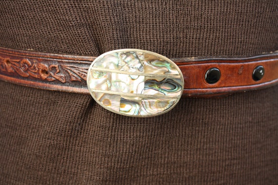 Vintage Mexican Leather Belt With Silver Decorative Buckle & Concho Sz 32 Alpaca Stamped Alpaca Silver CONCHO Large Belt Buckle Hecho En  main image 4