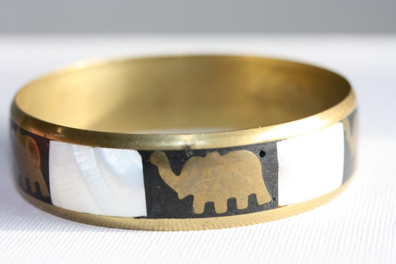 Vintage elephant brass abalone bangle 60s 70s - image 4