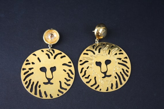 Vintage 1980s LionsHead Dangle Earrings Pierced E… - image 2