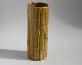 Vintage Orchids of Hawaii Bamboo mug glass Vase, Tiki Decor