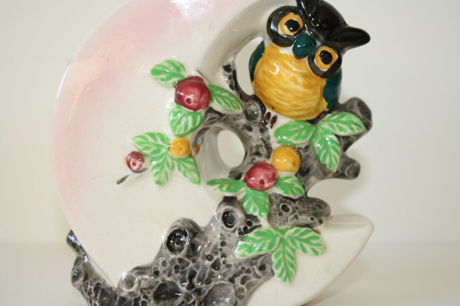 Vintage Owl Pink Moon Flower Vase Etsy