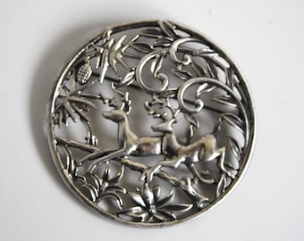 Vintage Reindeer Brooch Pin and Pendant  Open work Prestige 1980s Christmas