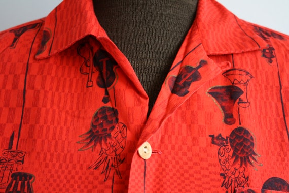 Vintage PINEAPPLE Print Red Hawaiian Shirt Tiki L… - image 3