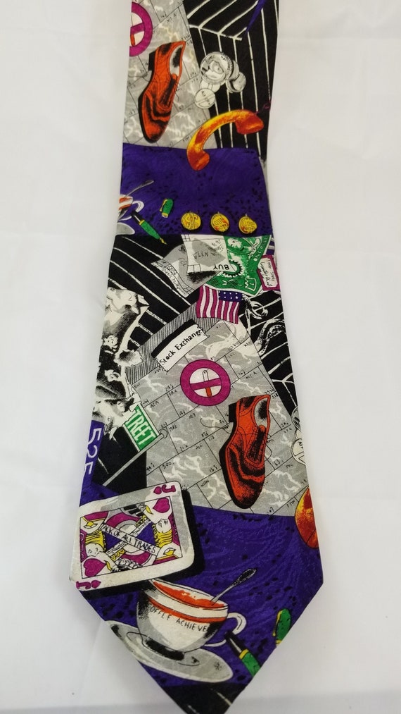 Vintage 1980s necktie colourful Wallstreet - image 1