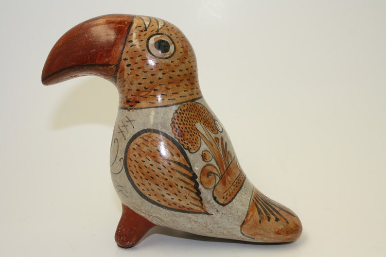 Vintage Mexican Pottery Toucan Parrot Bird Signed P.Mateos tonala