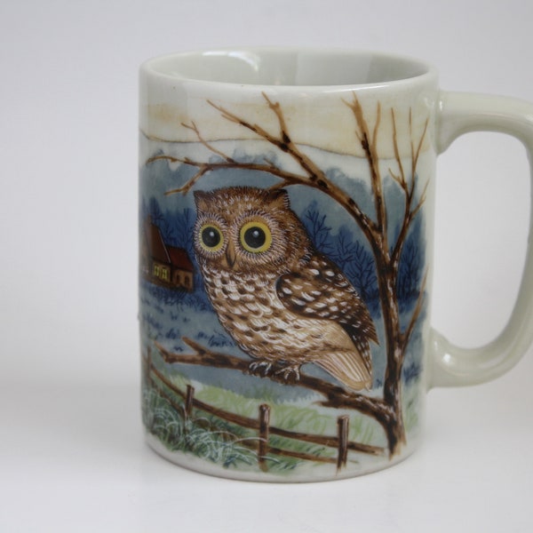 Vintage Otagiri Japan Owl Mug Bird perching Country Decor Farmouse decor