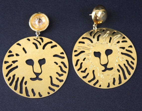 Vintage 1980s LionsHead Dangle Earrings Pierced E… - image 3