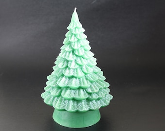Vintage Green Christmas Tree Candle Large Fir Tree Holiday Decor Unscented