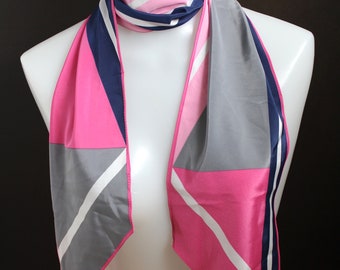 Vintage Vera Neumann Long Scarf, Pink Gray Navy MOD Print