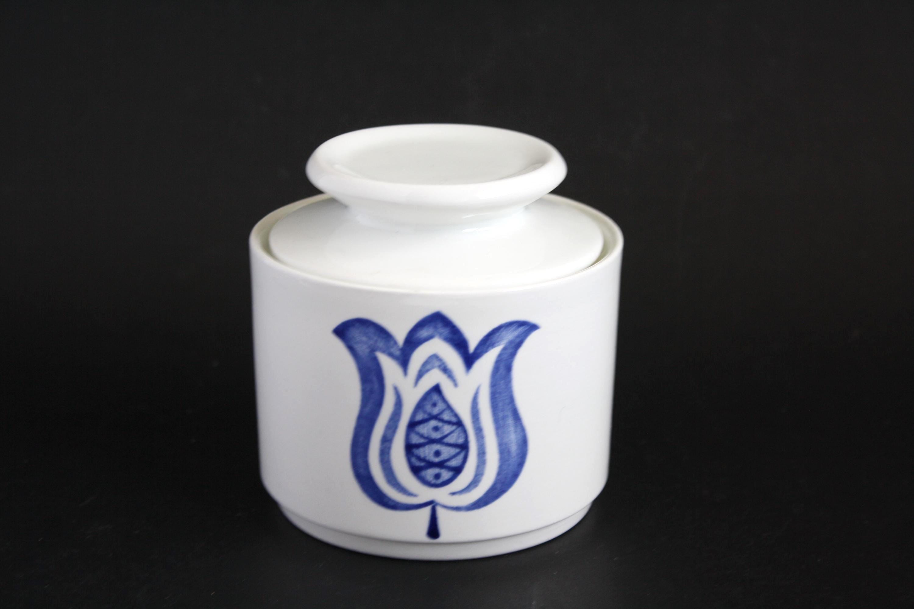 Vintage Tulip Time J&G Meakin England Sugar bowl Blue tulip with lid 1970s Kitchen decor