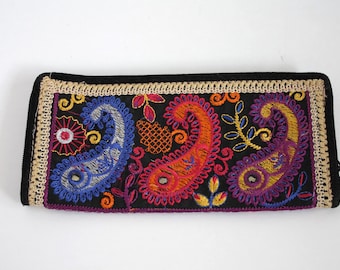 Vintage embroidered Paisley colourful Wallet Fabric mirror work women's accessories 1990s 1980s