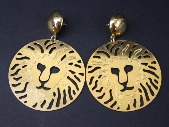 Vintage 1980s LionsHead Dangle Earrings Pierced E… - image 4