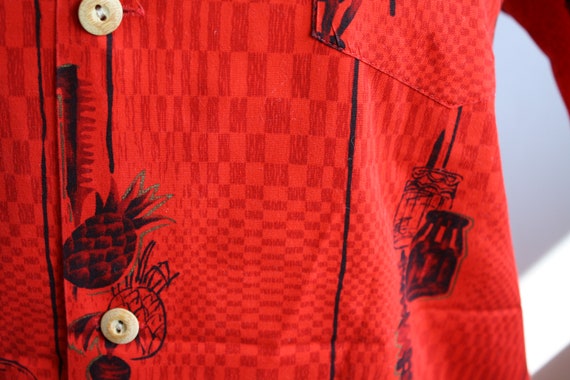 Vintage PINEAPPLE Print Red Hawaiian Shirt Tiki L… - image 4