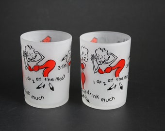 Vintage 1950s Anchor Hocking Shot Glasses Set, Curvy Lady Barware