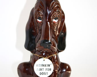 Decantador vintage Enesco Hound Dog "Beber no es para perros" Artículos de bar retro