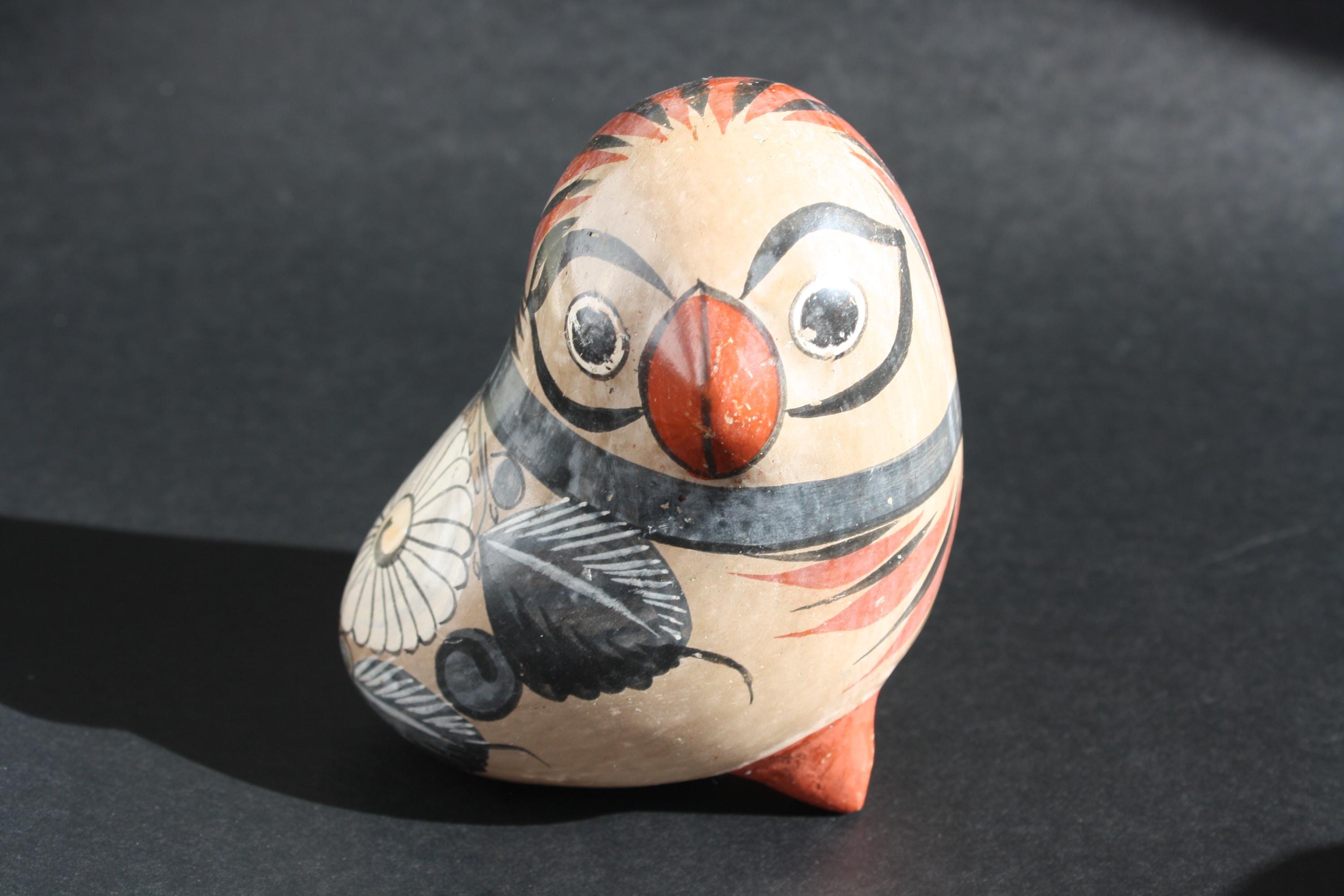 Vintage Hand Painted Mexican Pottery Owl, Tonala Decor