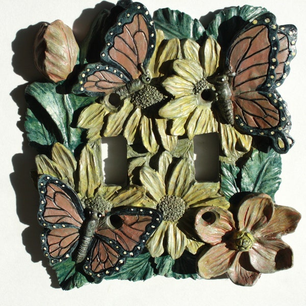 Beautiful Vintage Lightswitch Plate Cover Butterflies flowers Garden Cottage Core Monarchs