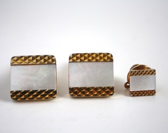 Vintage Cufflinks and Tie Pin Set WEBER Mother of Pearl Wedding Groom