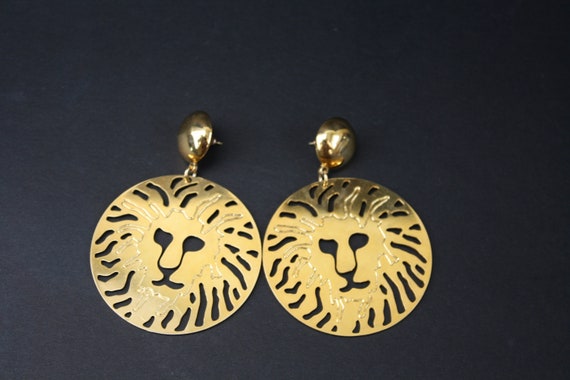 Vintage 1980s LionsHead Dangle Earrings Pierced E… - image 1