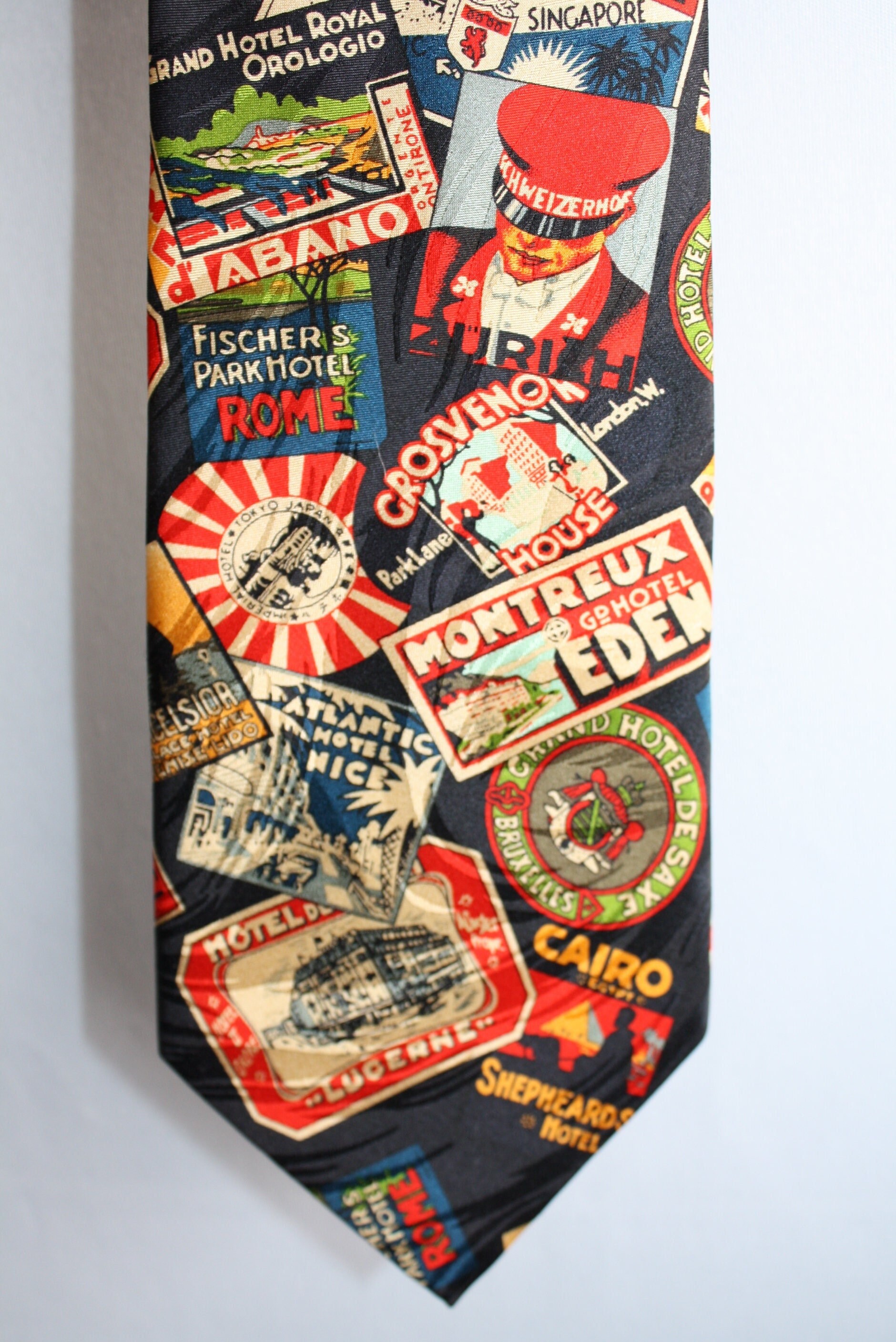 Museum Artifacts Silk Necktie Vintage Hotel Logos