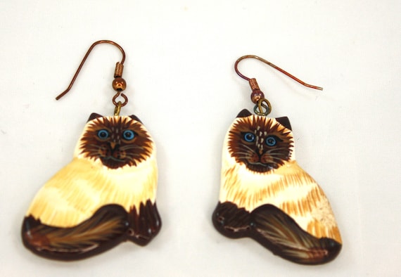 Adorable vintage CAT Earrings Siamese cats Lightw… - image 1