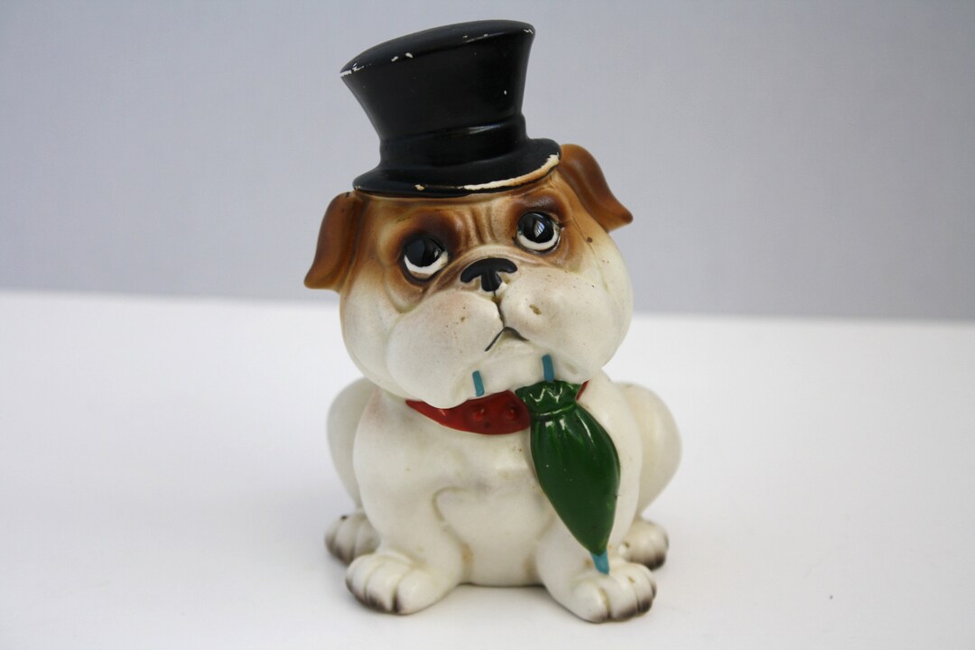 Vintage ESD Japan Bulldog in Top Hat With Umbrella Hand Painted Dog