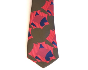 Vintage 1960s 1970s Necktie Hot Pink Abstract MOD cravat unisex bright colourful