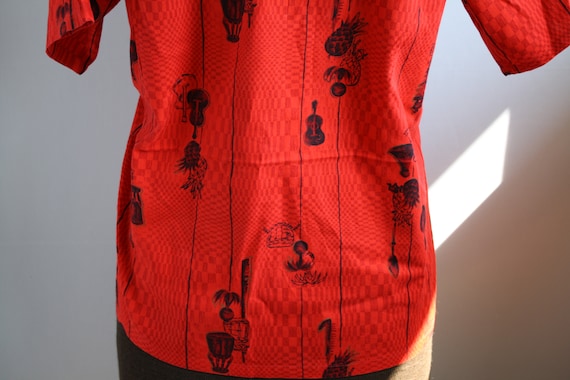 Vintage PINEAPPLE Print Red Hawaiian Shirt Tiki L… - image 5