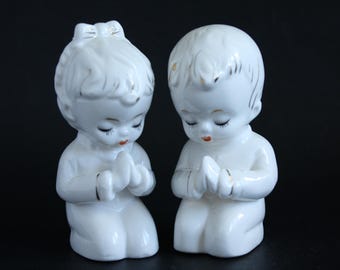Vintage Praying children Salt and Pepper shakers MidCentury Adorable