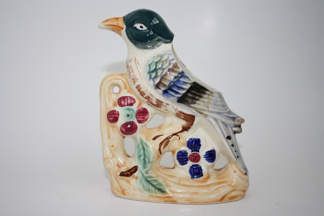 Vintage Bird Vase Planter Hand Painted Florart Etsy