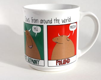 Vintage Cows from Around the World Coffee Mug colourful Fun