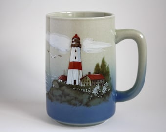 Vintage Otagiri Japan Lighthouse Mug Seagulls Coast Seaside Ocean large mug