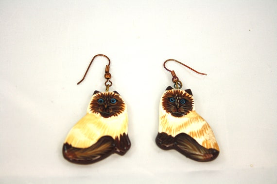 Adorable vintage CAT Earrings Siamese cats Lightw… - image 2