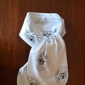 1 Only - Beau Brummel Cravat or Ascot - Artisanal Dandy Fashion - Astronomy Lunar Study - White and Black - Victorian Redux - Ready to Ship