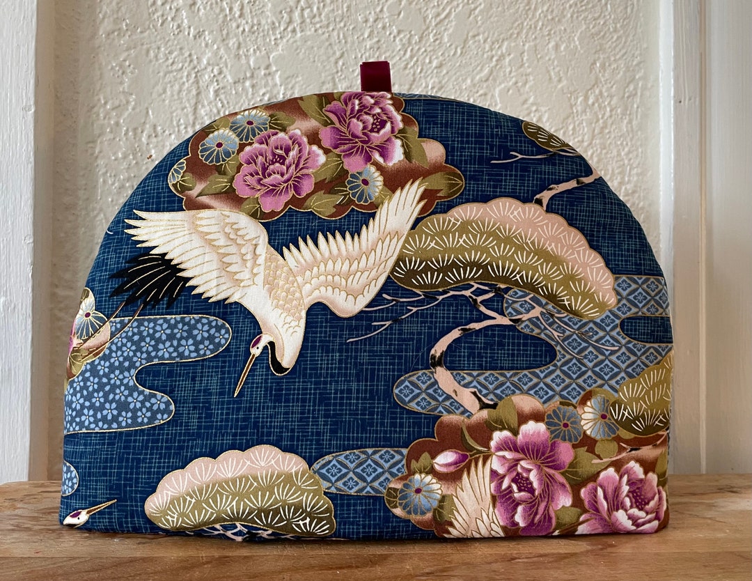 Floating World Artisanal Luxe Japanese Tea Cozy Cranes Flying in